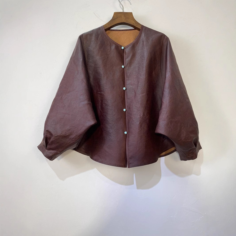 Shunde Non-Legacy Red Cloud Yarn Coat Women's 100 Mulberry Silk Bat Sleeve Cardigan Long Sleeve Round Neck Top Autumn New