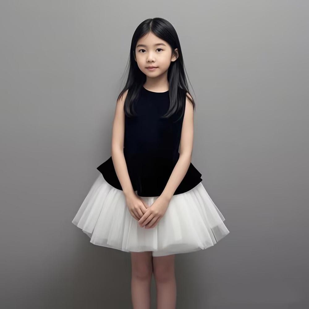 ​​Elegant Black & White Sleeveless Dress For Girls - Princess-Style Party Gown For Birthday, Violin Recital, And Host Events​​_voghion.com