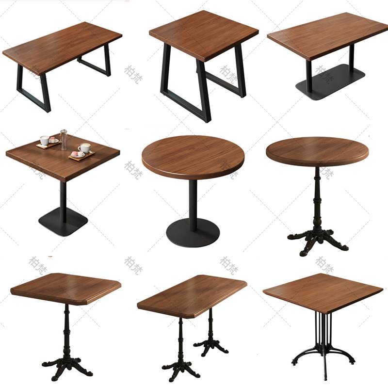 Mesa de comedor de madera sólida de hierro forjado Comedor de comedor Comedor de comida rápida Comedor de mesa larga Mesa de café de hotel