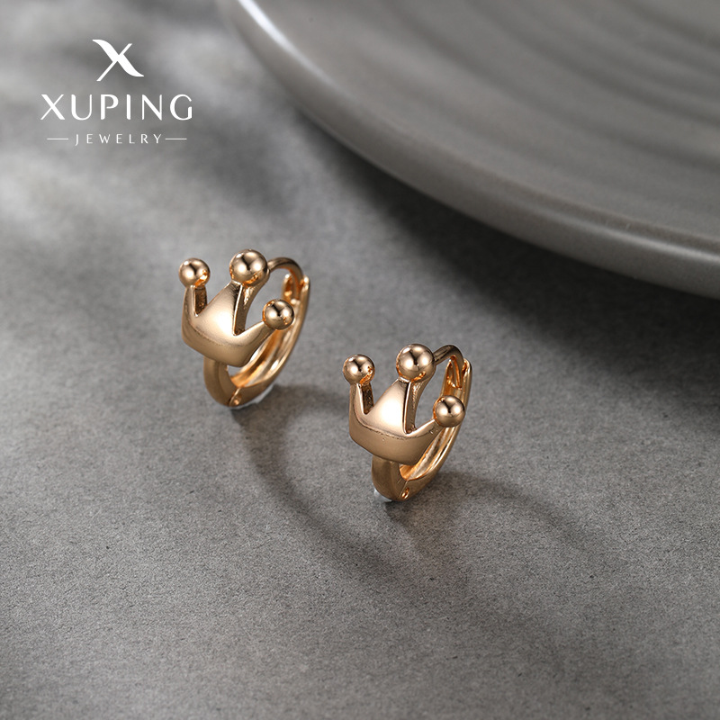 Joyería Xuping brillante dorado pendientes de corona de estilo coreano simple pendientes de nicho de alta calidad pendientes de temperamento