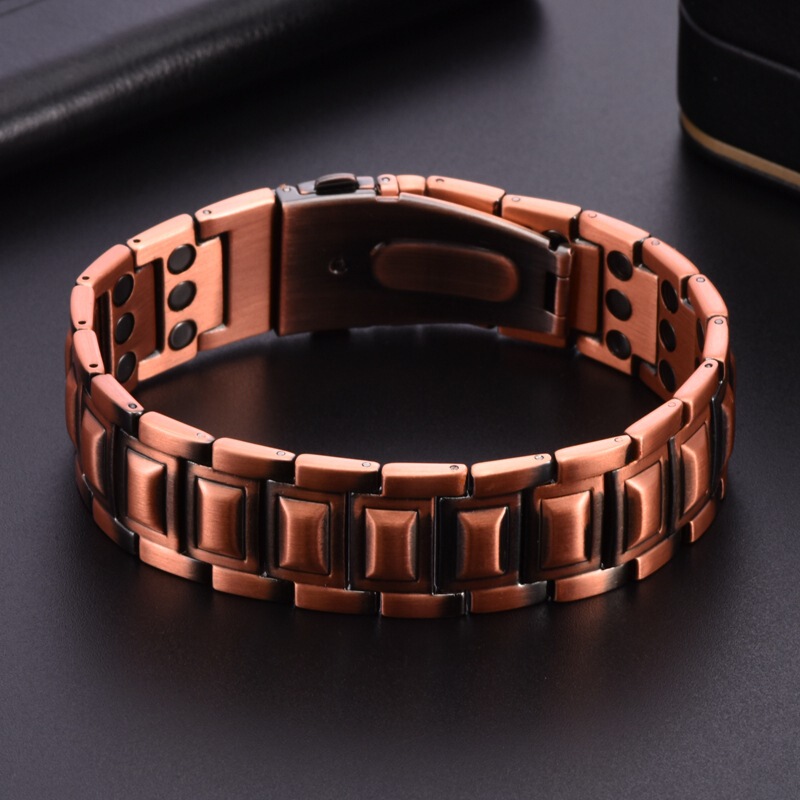 Cross-Border Supply of Simple and Fashionable Pure Red Copper Men's Bracelets Magnet Negative Ion Health Bracelets Manufacturers Wholesale