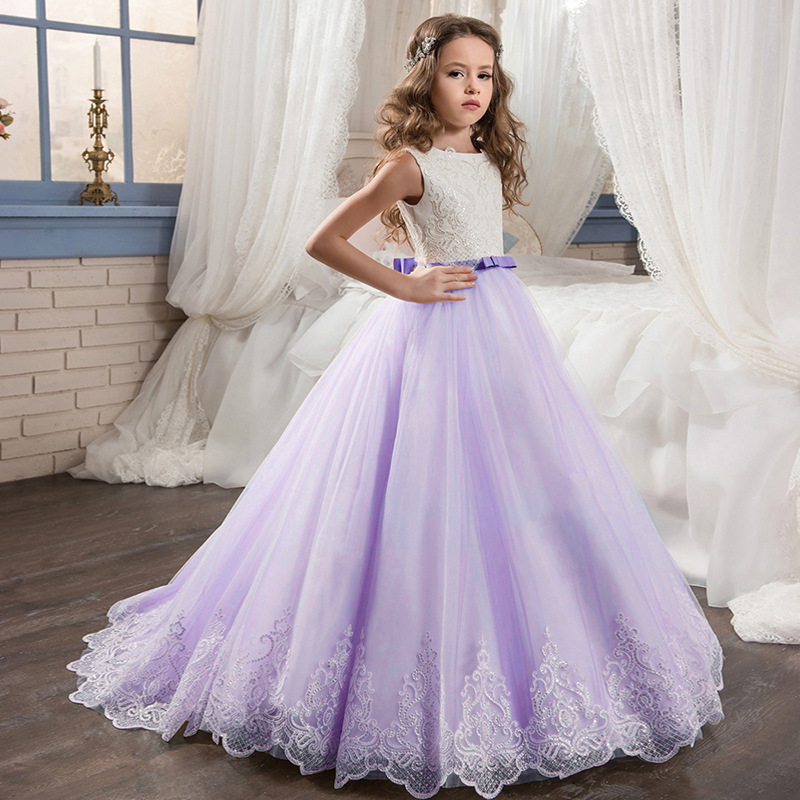 Comercio exterior transfronterizo de AliExpress eBay Vestido de novia para niños de Europa y América Vestido de princesa esponjosa de encaje rhinestone de niña de flores