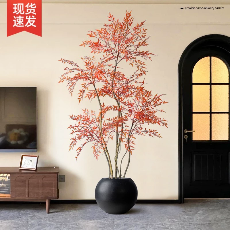 Имитация зеленого растения в средневековом стиле, Нантинский бамбук, красный, стильный, доступный, роскошный, для использования в помещении, ТВ-шкаф, боковые декоративные напольные украшения, горшечные растения