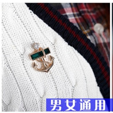European and American cross-border new fashion full diamond pirate anchor brooch, personalized diamond geometric square bar brooch wholesale