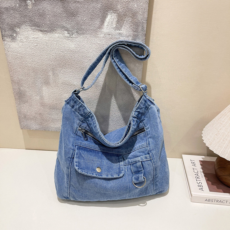 Korean Fashion Denim Tote Bag for Women, New Stylish Commuter Shoulder Crossbody Bag, College Student Artistic Cloth Bag Korean Fashion Denim Tote Bag for Women, New Stylish Commuter Shoulder Crossbody Bag, College Student Artistic Cloth Bag