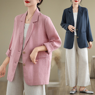 Real shot 2024 autumn new solid color art loose suit collar long sleeve small suit jacket women #6170