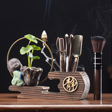 创意茶道六君子紫砂小和尚花器倒流香炉家用简约黑檀木茶勺茶夹子