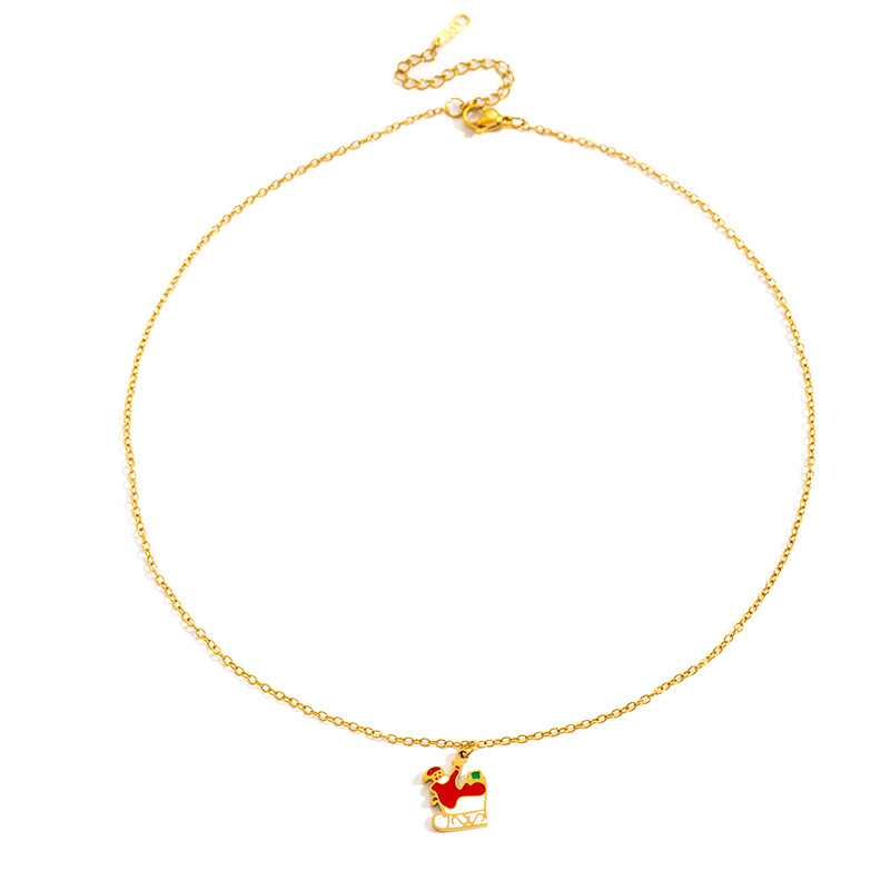 6g Weight 0.03µm Gold Plating Thickness Electroplated Gold Plating Process Golden Plated Plating Material 201 Stainless Steel Pendant Material Pendant Necklace Classification 201 Stainless Steel Chain Material cable chain Chain Type 1 Piece Quantity Holiday, Daily Occasion 201 Stainless Steel Material Santa Claus, Christmas Socks Pattern Women's Gender Cute Style Plating Craft Fashionable Stainless Steel Christmas Cartoon Deer Necklace Creative Design Lockbone Chain Luxury Style Titanium Jewelry For Women 15