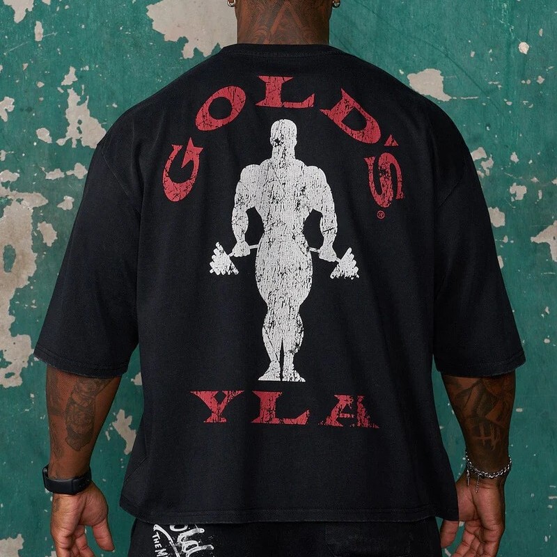 YOUNGLA x GOLD'S new men's short-sleeve jogger sports fitness cotton oversized loose-fit short T-shirt YOUNGLA x GOLD'S new men's short-sleeve jogger sports fitness cotton oversized loose-fit short T-shirt