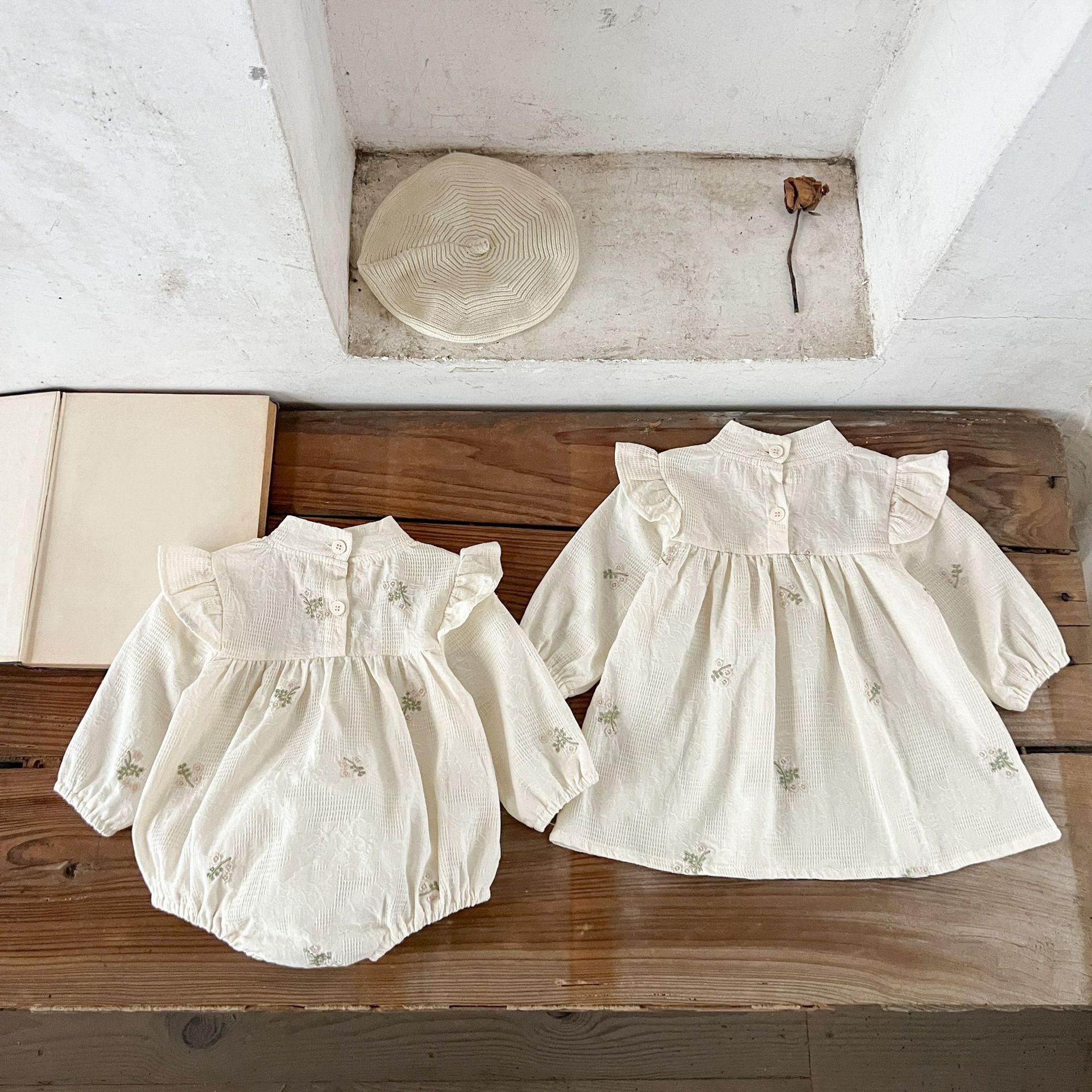 Ins niñas coreanas bebés algodón bordado chino lapina para bebés falda para hermanas