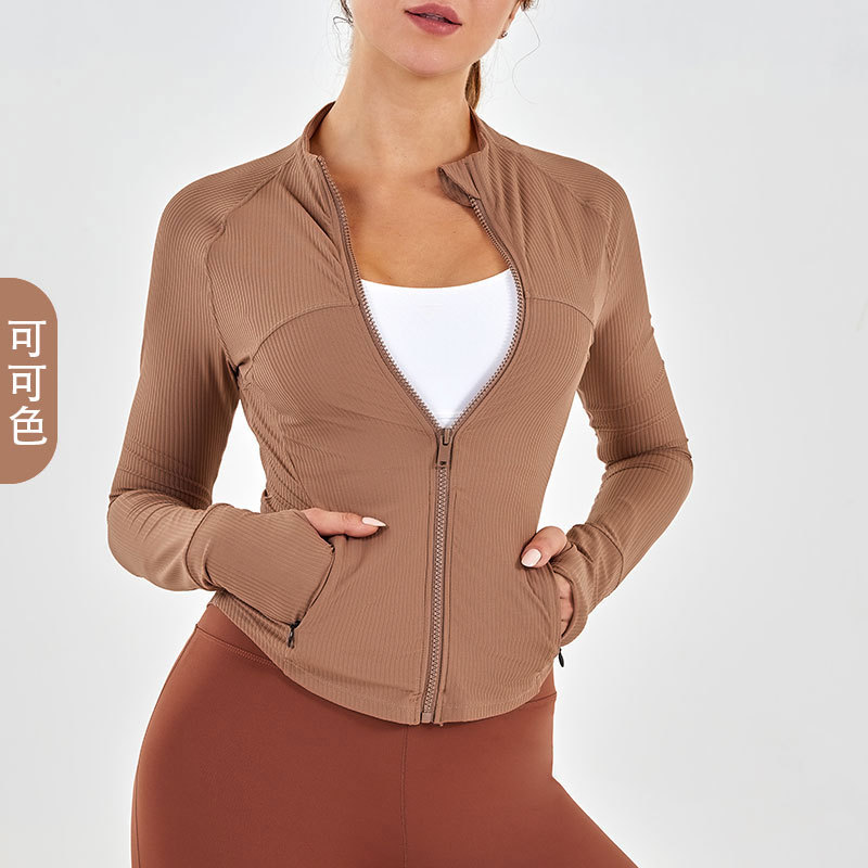 Lulu mismo estilo collar SLIM-Fit ropa de yoga mujeres creora Xiaoxing alto elástico suave hilo cremallera bolsillo ropa de entrenamiento