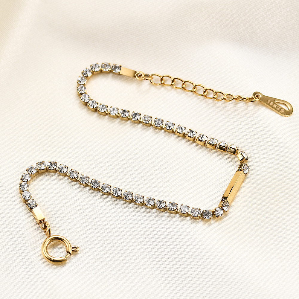 Simple Style Geometric Titanium Steel Inlay Rhinestones Bracelets