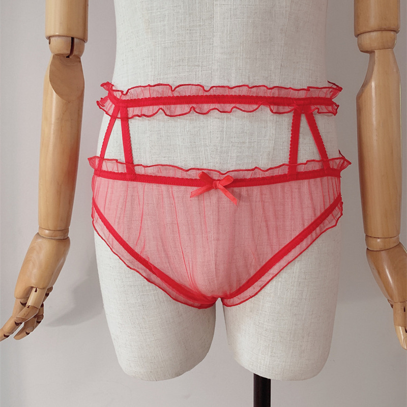 Pure desire for men to wear charming high waist small man waist transparent hot mesh briefs men's and women's lovers underwear