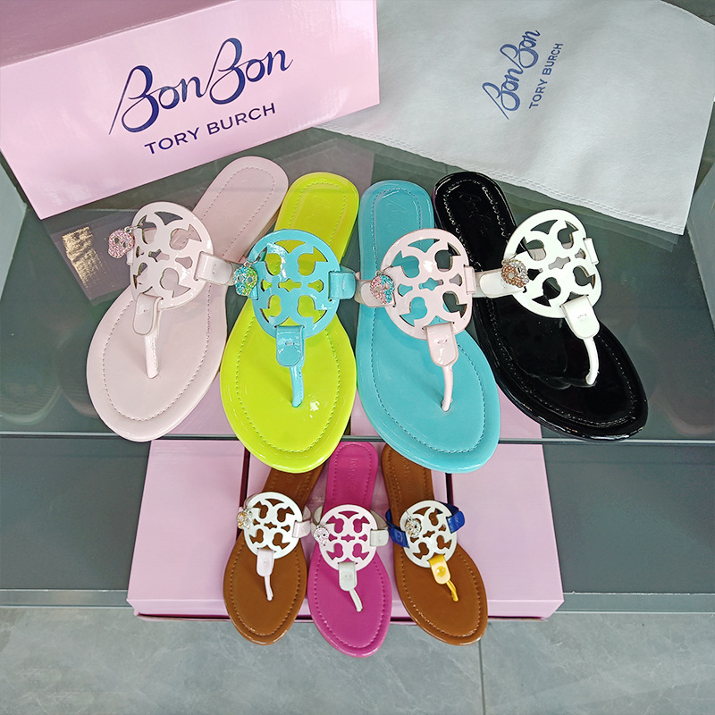 TB Leather Flip-Flops Women's Shoes Summer American Big Brand Fashion Women's Sandals slippers European and American Cross-Border