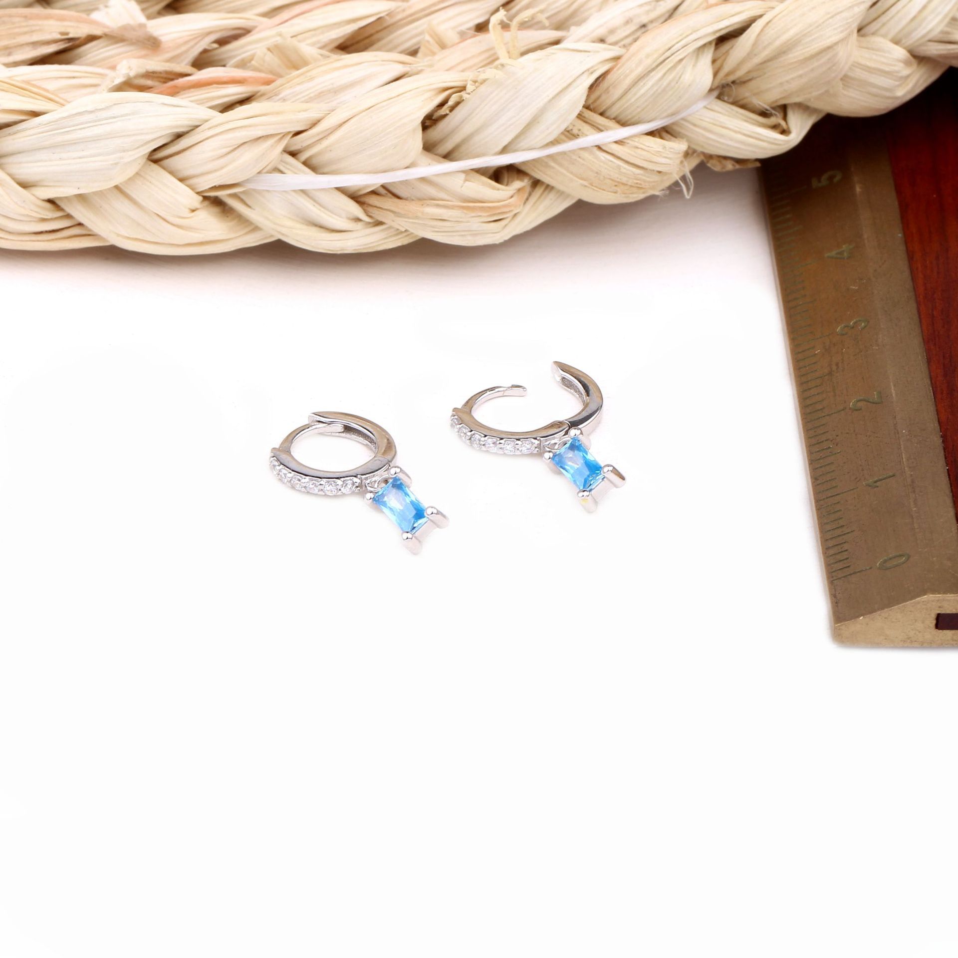18K Real Gold Plated, Rhodium Plated Plating Material Zircon Inlay Material 1 Pair 925 Sterling Silver Zircon Rectangle Drop Earrings
