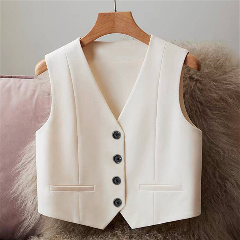 Women's Suit Vest Outerwear 2026 Autumn New Style Red and Gray Slim Fit Sleeveless Short Vest Jacket