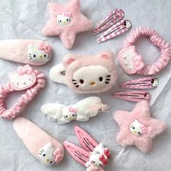 かわいいピンクのぬいぐるみ漫画猫とアヒルのくちばしクリップ組み合わせ日本の女の子 kT 猫漫画ヘアアクセサリーサイドヘアクリップ