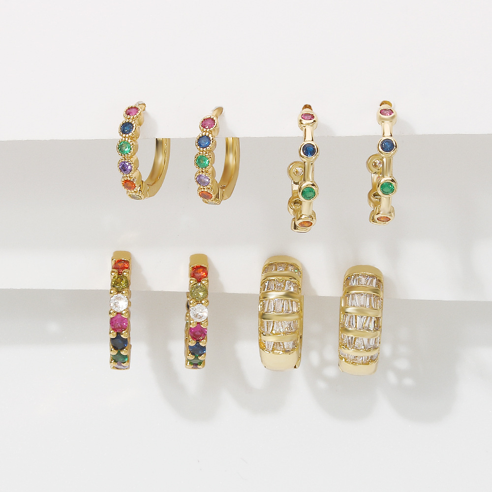 fashion color zircon copper geometric circle ear buckle copper ear clip