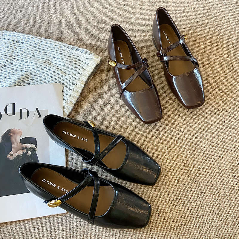 Comfortable retro elegant Mary Jane shoes square toe low-cut, 2026 years, french style, wide stable heel