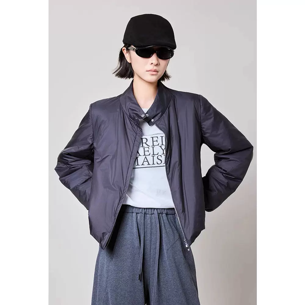 四媛 双色高级感保暖小立领短款棉服百搭厚外套女25秋冬新款9384