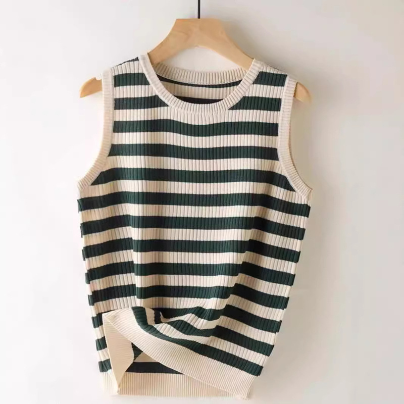 Round Neck Loose Striped Camisole Women's Sweater Sleeveless Top All-match Casual Women's Summer Thread