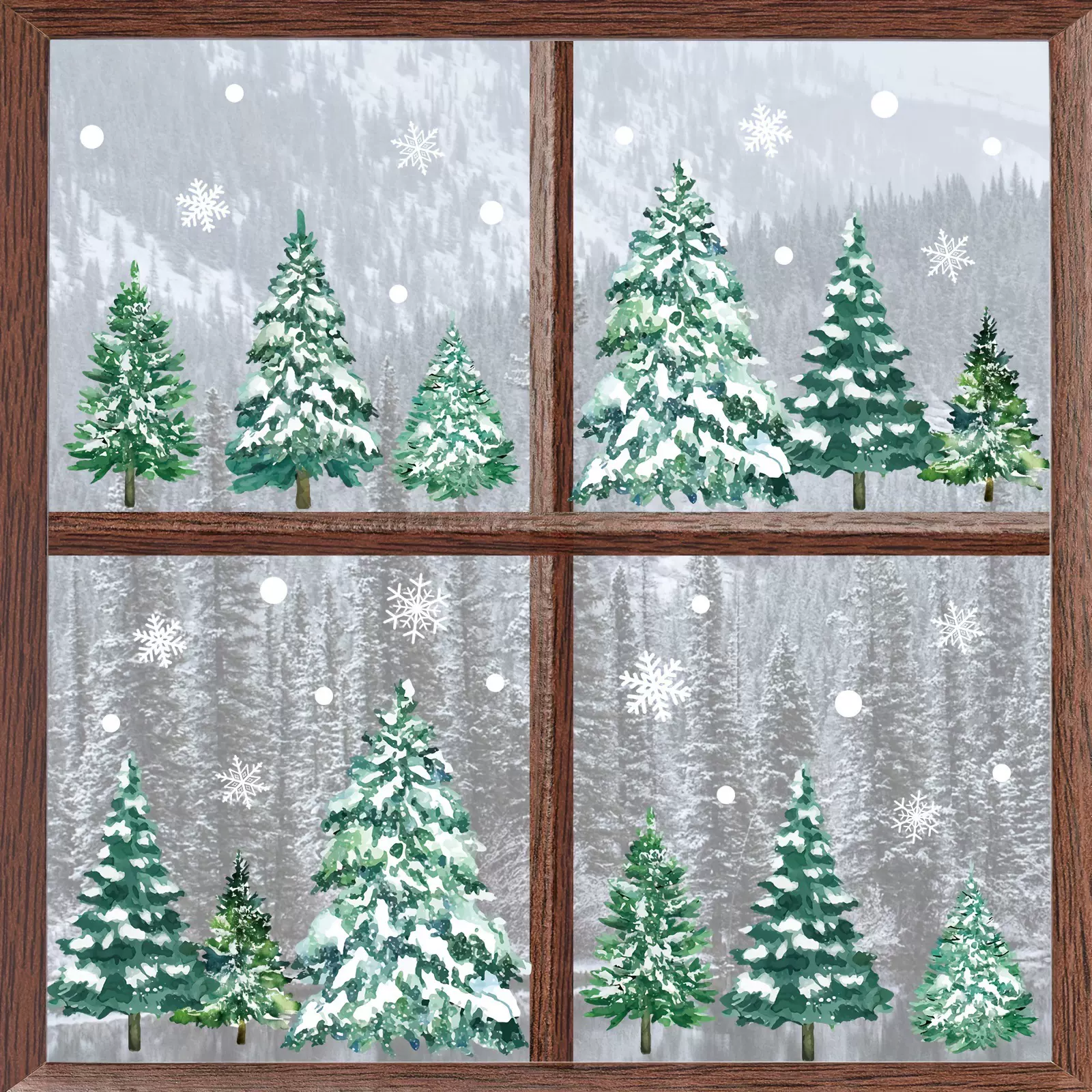 跨境圣诞主题雪天圣诞树组合墙贴背景墙装饰节日场景布置装饰墙贴