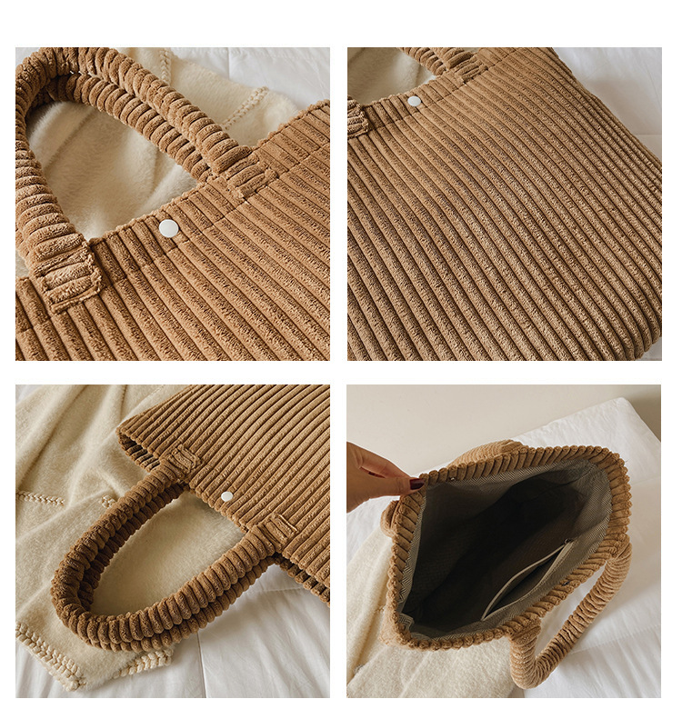 Internet Celebrity Corduroy Bag 2021 New Trendy Large Capacity Women's Bag Simple Handbag Casual All-match Shoulder Tote Bag display picture 2