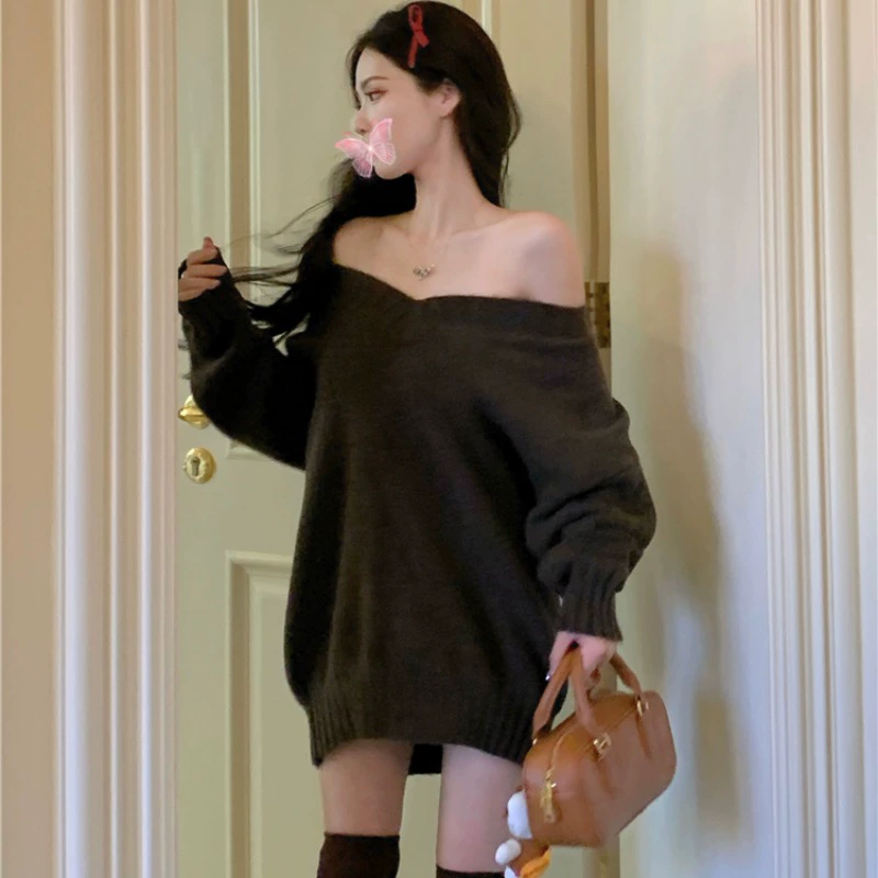 Spring retro colored knitted sweater, loose fit