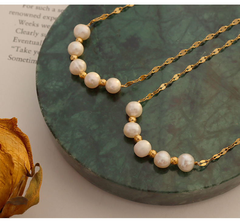 Fashion Geometric Titanium Steel Necklace Pearl Stainless Steel Necklaces_colorza_4