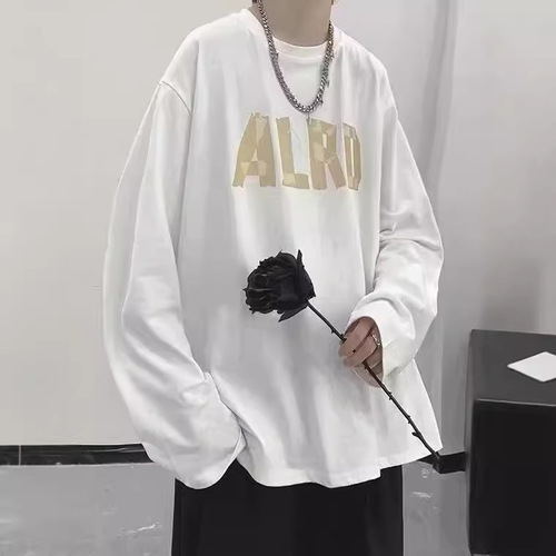 Spring and Autumn Trend Base Shirt Men's Round Neck Long Sleeve T-Shirt Street Trend Loose Fashion Casual Innerwear