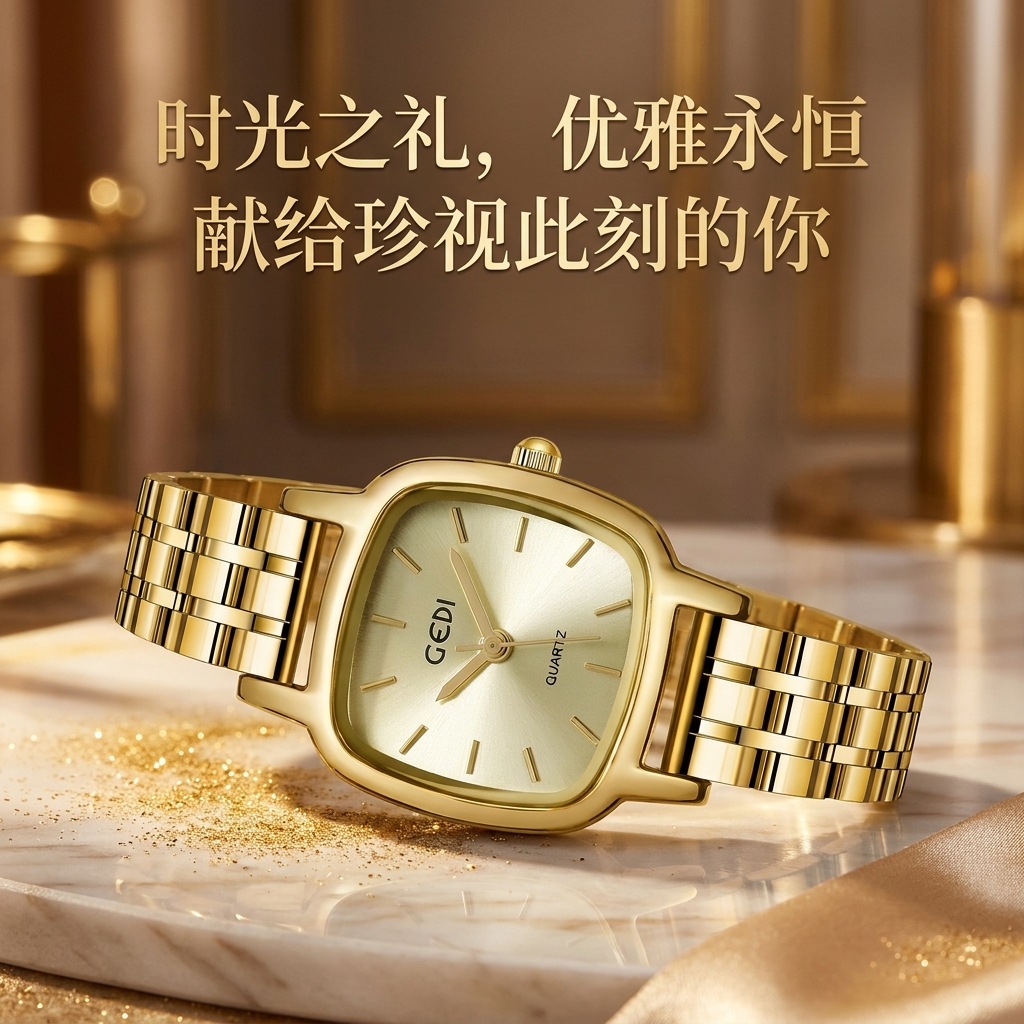歌迪GEDI小众高级感腕表简约学生款钢带石英表防水女士手表批发