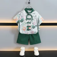 Новый летний костюм в китайском стиле для мальчиков Hanfu, 2025 г., красивый детский костюм для выступлений в национальном стиле, костюм Тан, наряд для первого дня рождения ребенка.