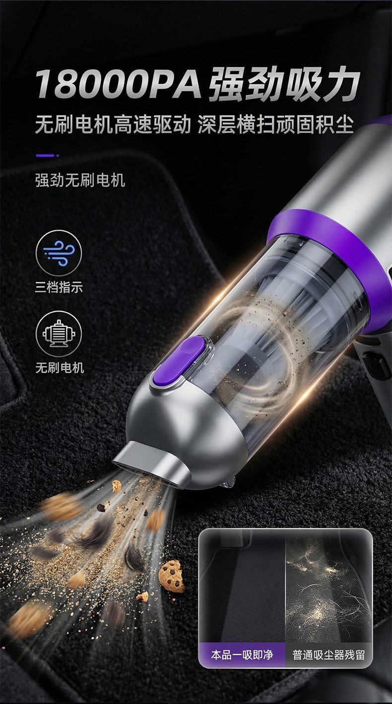 Cross-Border Car Vacuum Cleaner with Super Strong Suction, Mini Handheld Vacuum for Car and Home, Fast Charging, Small Wireless Flashlight
