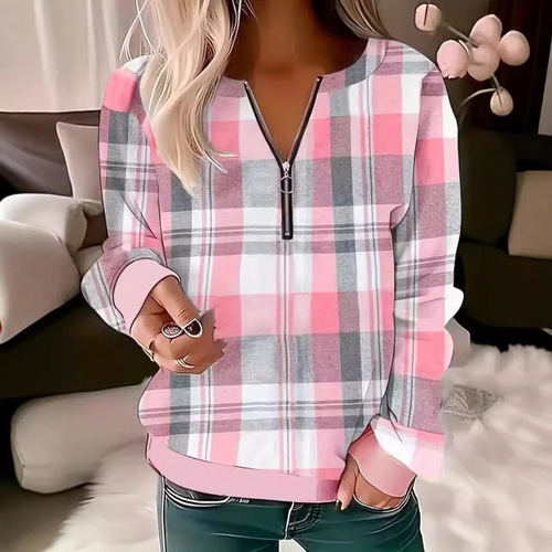 Women's Autumn/Winter Fashion Design 3D Digital Print Long Sleeve Half Zip Polo Shirt WF5