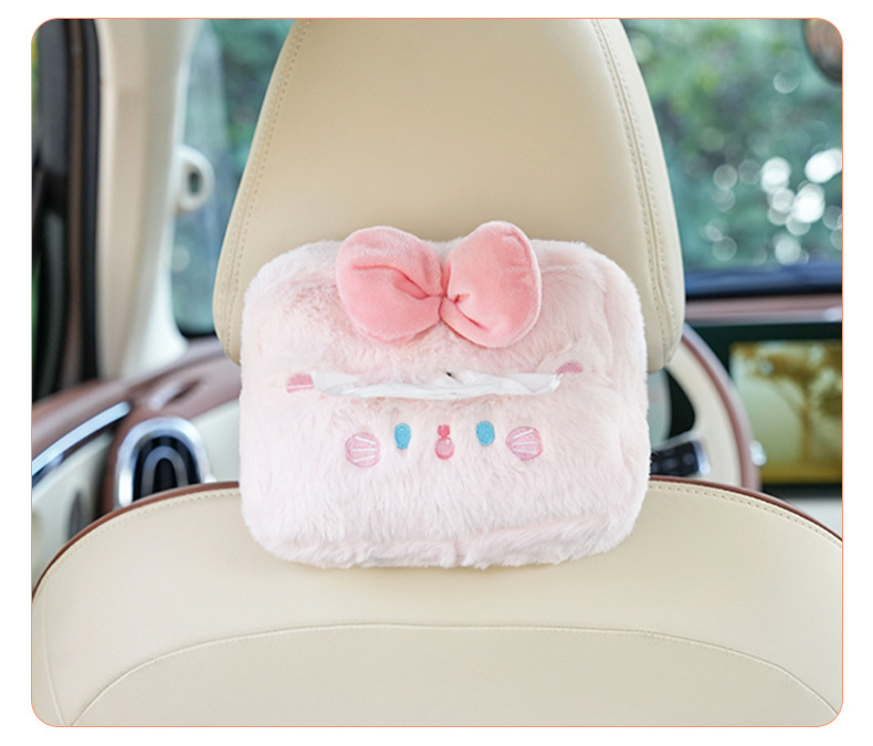 Plush cartoon car tissue box multifunctional car armrest box tissue box cute hanging tissue storage box