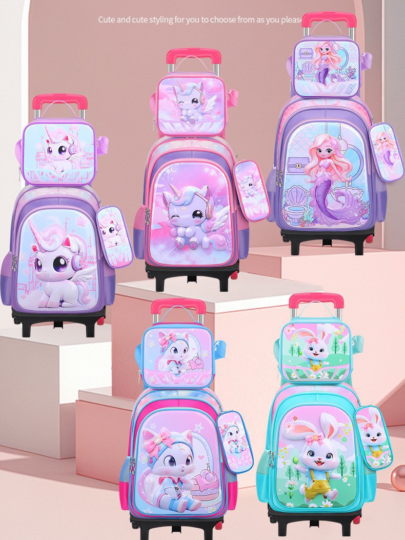 Nuevo tipo de bolsas de tirón de tres piezas de dibujos animados unicornio para niños mochila de espalda de gran capacidad para hombres