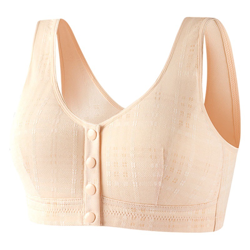Ropa interior de la madre modal algodón botón frontal sujetador inalámbrico de Mujer talla grande ropa interior Estilo Chaleco de mediana edad y ancianos