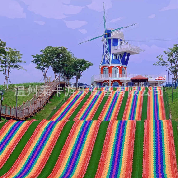 Red famosa tierra seca arco iris corredera fábrica de equipos de juego al aire libre a gran escala expansión colorida instalaciones de patinaje seco arco iris