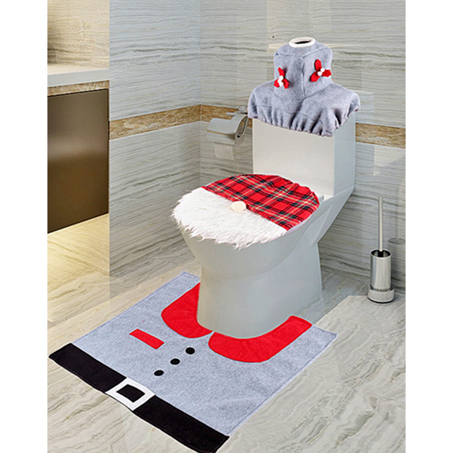 Venta caliente transfronteriza cubierta de inodoro de Navidad muñeca sin rostro conjunto de tres piezas decoraciones de baño de Santa Claus suministros de Navidad
