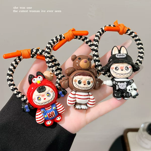 Cute and Adorable Labubu Hair Tie 2025 New Model, High Elasticity and Durable Hair Rope with 3D Doll Ponytail Design