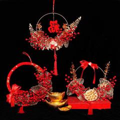 New Year Flower Ring Wholesale 2022 Chinese Style Wedding and Marriage Prop, Lantern Red Fruit Window Flower Arrangement Decor, Ornament Hanger