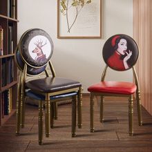 欧式铁艺靠背餐椅家用创意复古椅奶茶店餐厅椅子酒店美甲复古椅凳