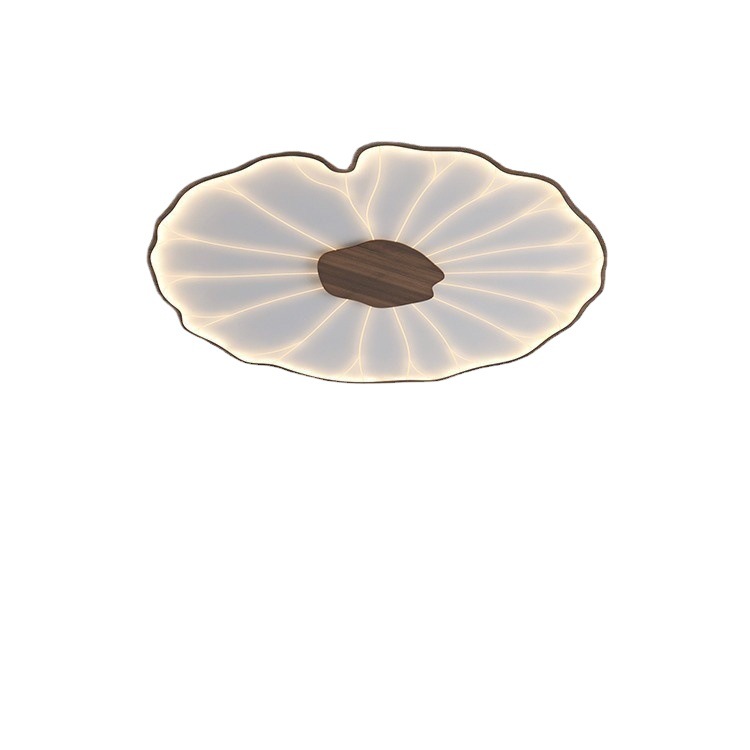 Nueva lámpara de techo de sala de estar de estilo chino creativo estilo chino zen hoja de loto iluminación de dormitorio lámpara de comedor de imitación de madera retro