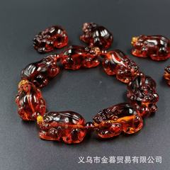 血丝珀蜜蜡貔貅手链树脂老蜜蜡血珀貔貅手链男款手串直播引流爆款