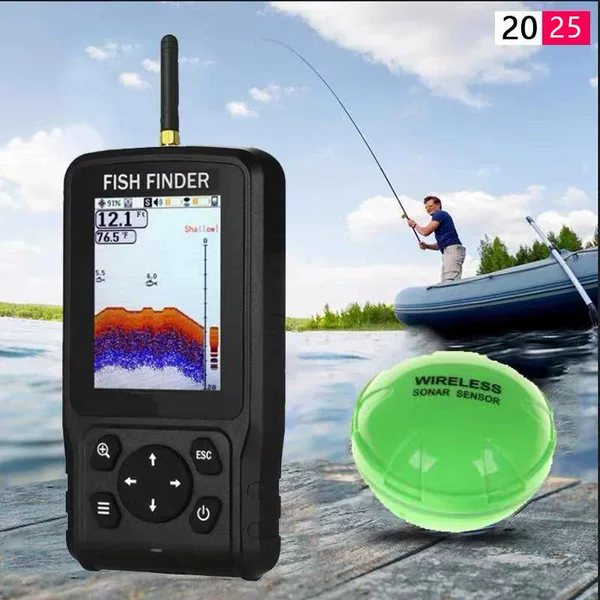 200m Long-Distance Sonar Fish Detector Chinese, English and Russian Three-Language Sunshine Visible Large Screen Dual Charging Dot Matrix Wireless