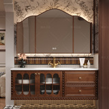 Комбинированный шкаф для ванной комнаты во французском стиле ретро, ​​шифер, изогнутая встроенная раковина, умный зеркальный шкаф, умывальник для ванной комнаты