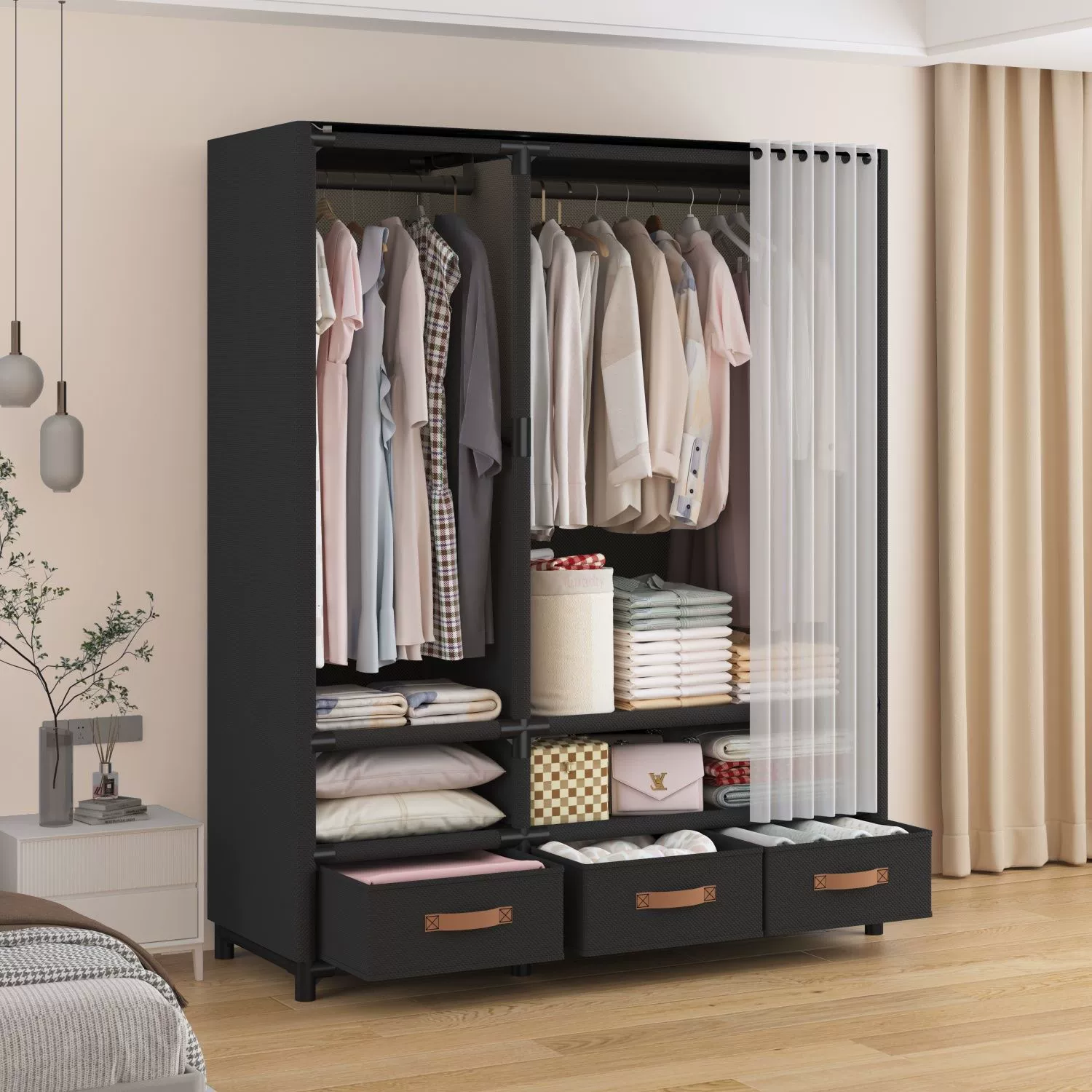 Wardrobe Closet Wardrobe Shelf Rack Renter-friendly Budget from Yomiego