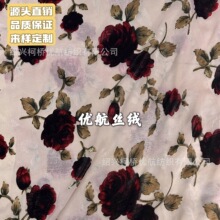 锦绒反吊加密高品质印烂花欧美玫瑰花仿真丝绒面料新款时装工厂