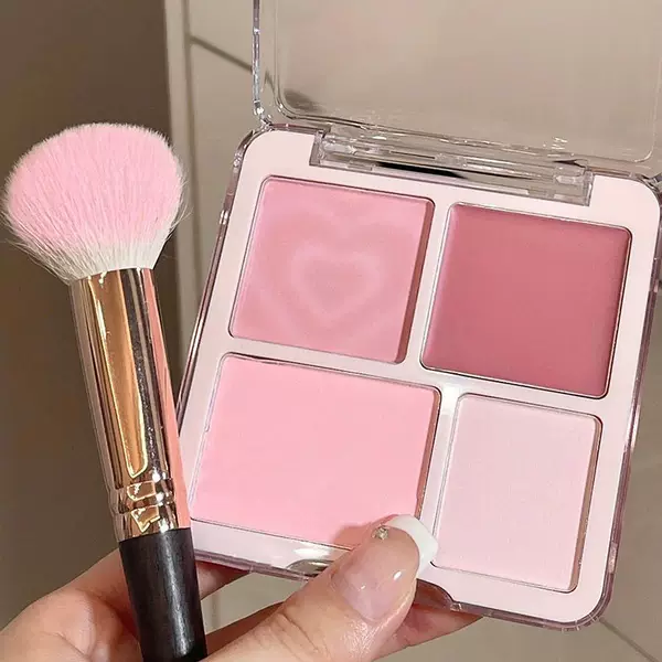 Heart-Shaped Light Wave Four-Color Blush Highlighter Palette, Blush Powder, Expanding Color Matte Highlighter, Brightening Face Blush Palette, Nude Color