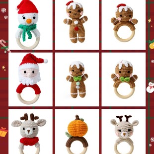 Christmas Handmade Wool Knitted Baby Gingerbread Man Snowman Deer Santa Claus Pumpkin Rattle